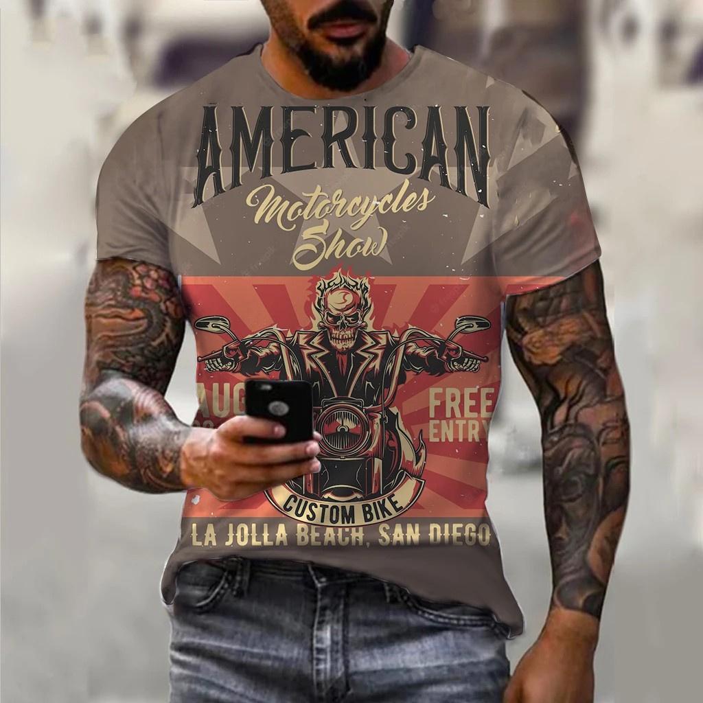 Мужские футболки с 3D мотоциклетным принтом, трендовая винтажная одежда в стиле хип-хоп, байкерские гоночные футболки, спортивный топ с короткими рукавами для езды на открытом воздухе