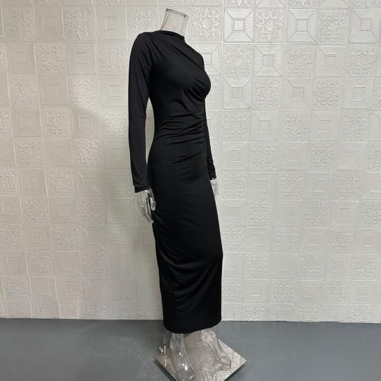 Платье бодикон для женщин с воротником-стойкой, длинными рукавами, миди длины, со сборками, облегающего кроя, для вечеринок, коктейлей, формальное, осеннее, платье для гостьи на свадьбу