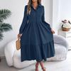 Women's Autumn and Winter Lapel Casual Loose Long-sleeved Ruffled Shirt Dress