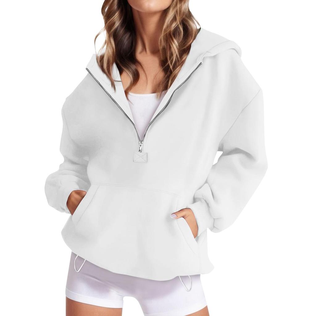 Women's Loose Comfortable Casual Fashionable Solid Color Hooded Zipper Drawstring Sweatshirt