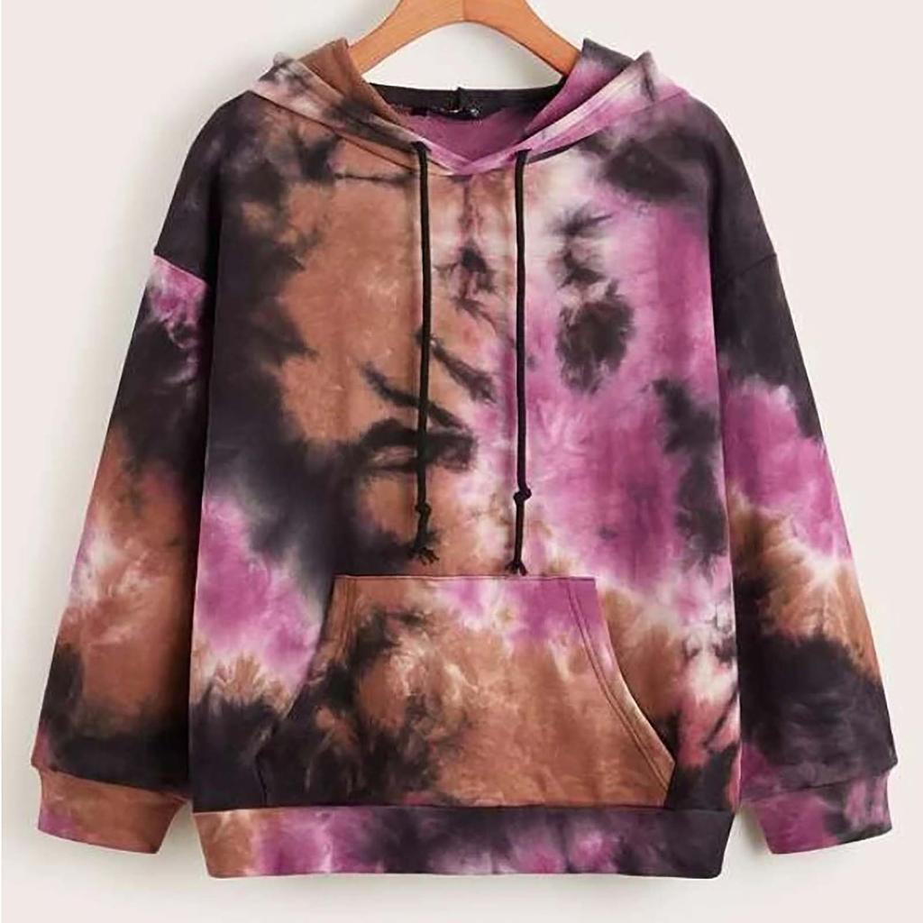 Women's Fsshion Casual Sexy Slim Printing Long Sleeve Tie Dyed Hooded Sweater