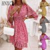 Summer Floral Print Mini Dresses Women Vintage Sexy A-Line V-Neck Half Sleeve Party Dress Female Casual Elegant Beach Dress