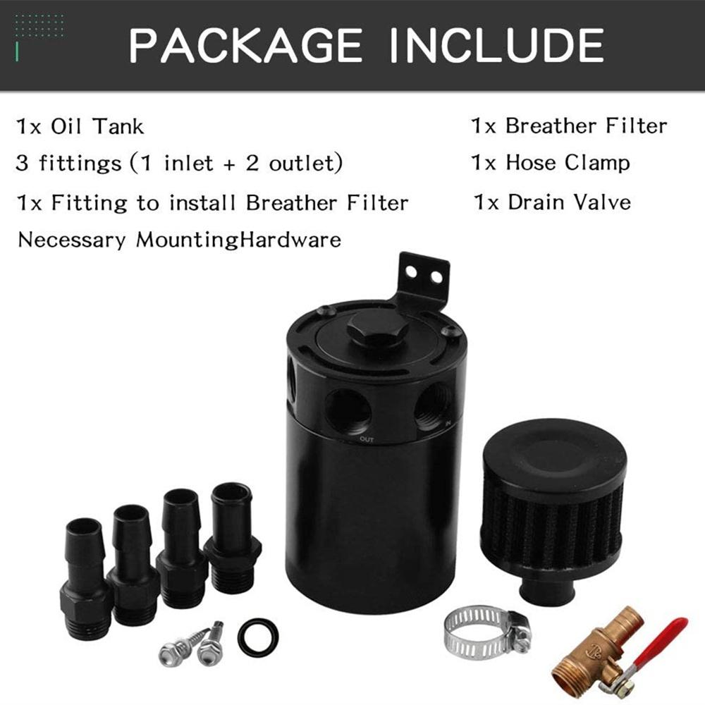 3 Port Oil Catch Can Kit 1 Oulet + 2 Intlet Compact Baffled Engine Oil Fuel Reservoir Tank with Breather Filter and Drain Valve