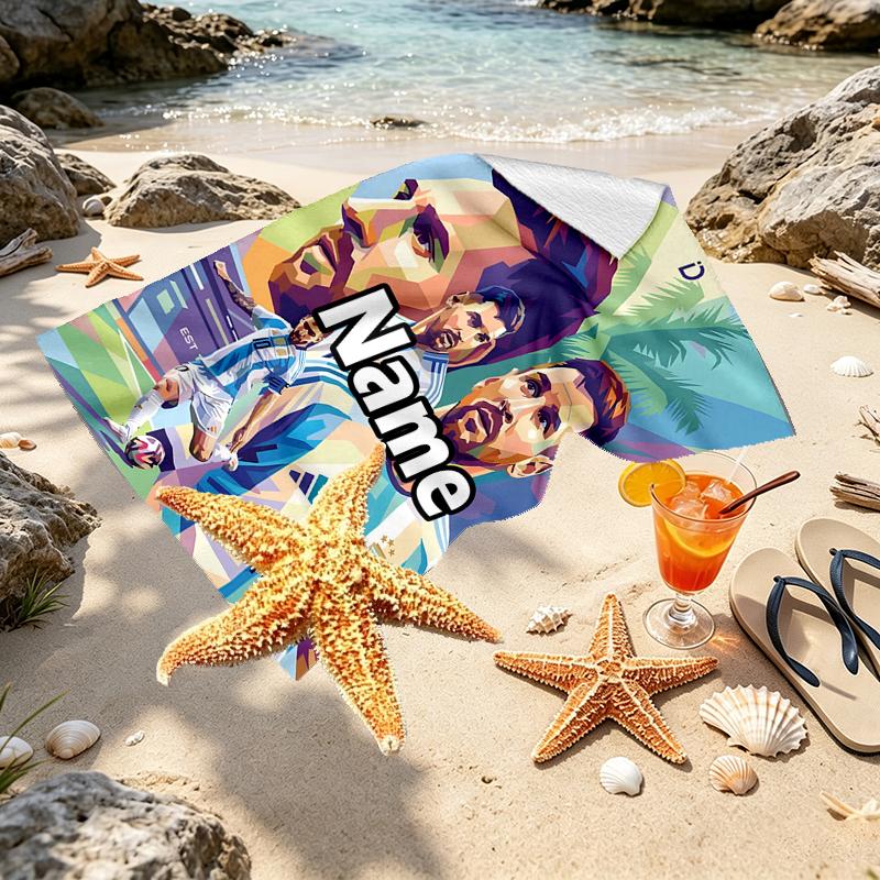 Custom Name Personalized Lionel Messi Print Beach Towel, for Trip Camping Beach Party Home Decor, Birthday Gift for Family & Friends