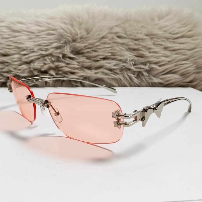 Frameless Square Bow Sunglasses For Women, Star Style Y2K Sun Glasses