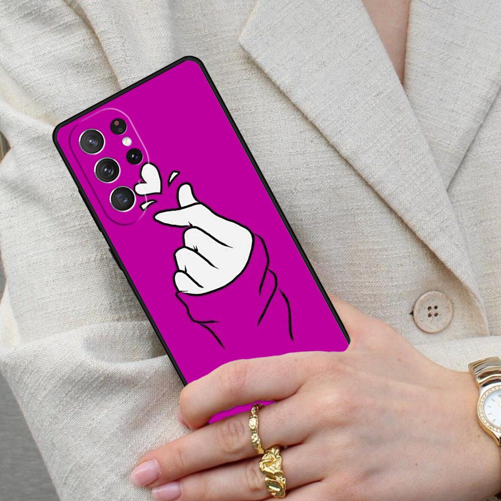 Korean Finger Heart Love Cell Phone Case for Samsung Galaxy S26 Ultra S25 S24 S23 S22 S21 S20 Note10 Cover