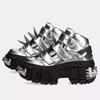Fashion New Silvery Men Shoes Punk Style Lace-up Heel Height 6CM Platform Shoes Woman Gothic Ankle Rock Boots Metal Decor Woman Sneakers