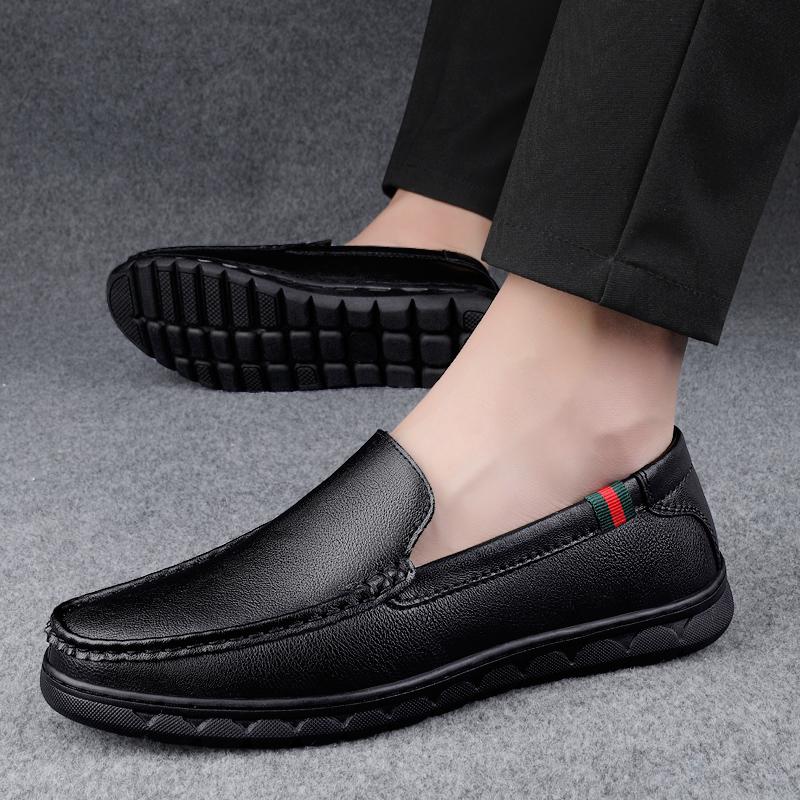 New Men's Genuine Leather Shoes Brand Father Casual Leather Anti Slip Black Middle-aged Man Cow Leather Shoes