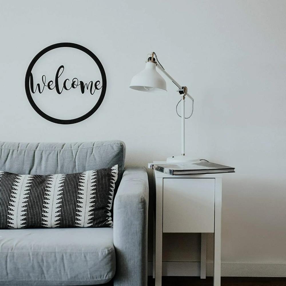 1pc Welcome Round Sign - Elegant Metal Wall Art - Black Circular Sign for Home Decor - Stylish and Durable Metal Welcome Sign