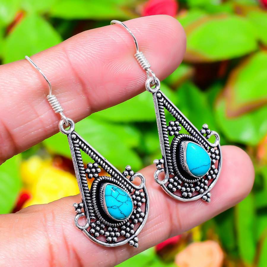 Серьги из стерлингового серебра 925 пробы с натуральным бирюзовым камнем Santa Rosa, размер 1,97 дюйма, t7p75