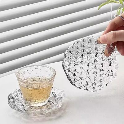 Стеклянный коврик с каллиграфией в китайском стиле, простая бытовая подставка для чашки, теплоизоляционный коврик для чашки, креативные аксессуары для чайного сервиза в стиле кунг-фу