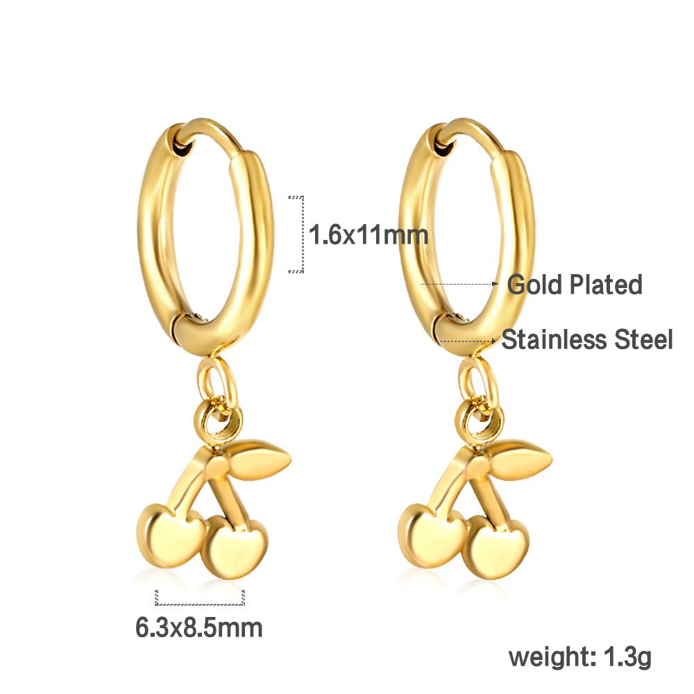 Fashionable Cute Cherry Pendant Earrings Stainless Steel Daily Sweet Jewelry Gold Plated for Girls Women's Stud Earrings Gift