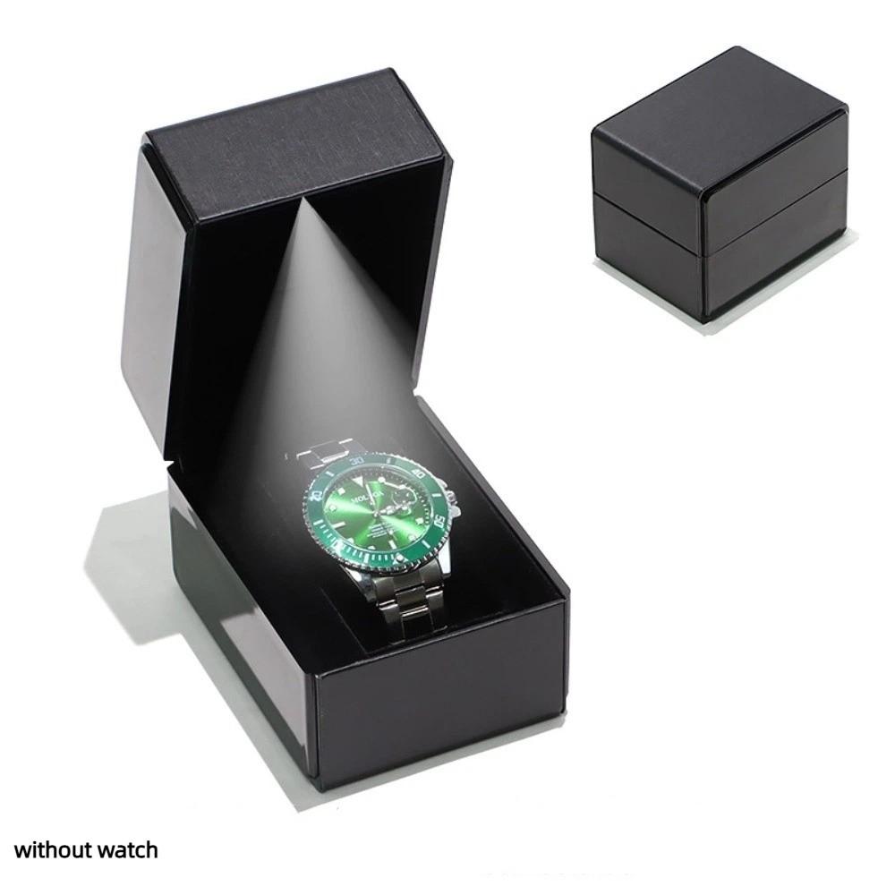Exquisite PU Leather Watch Box Flip-Top Lid with LED Light Wristwatch Display Case Bracelet Storage Single Watch Gift Box Watch