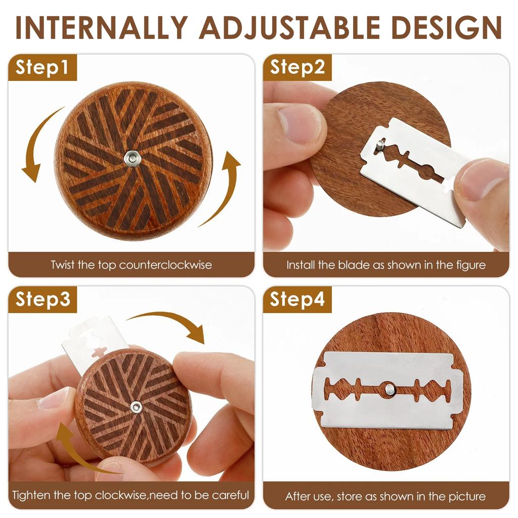 Bread Bakery Lame Tools Wooden Scraper Bread Knife/Slicer/Cutter Dough bakery stone Scoring Lame with 15 Blades Arc Curved Knife