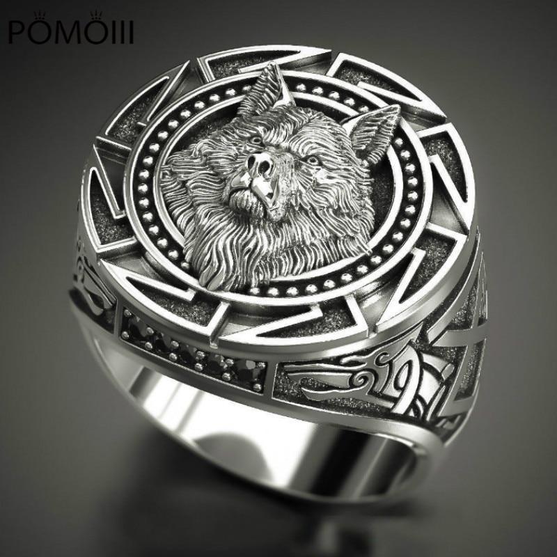 Men 'S 925 Vintage Wolf Totem Thai Silver Ring Nordic Mythology Viking Warrior Wolf Head Men 'S Ring