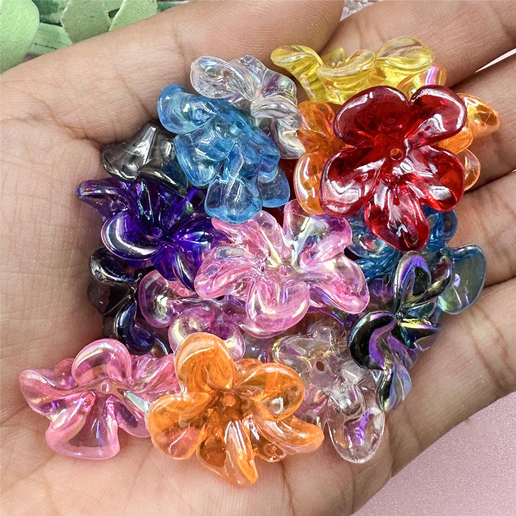 Hanmade Transparent DIY Handmade Materials 21.4*23.6mm Fashion Irregular Necklaces Jewelry Marking Acrylic UV Color Big Flower Beads 10pcs