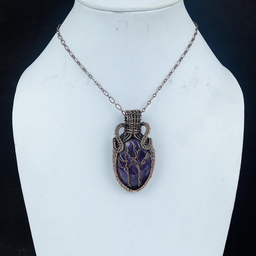 Amethyst Pendant Gemstone Jewelry, 999 Copper Wire Wrapped Pendant, Gift For Women Handmade Pendant