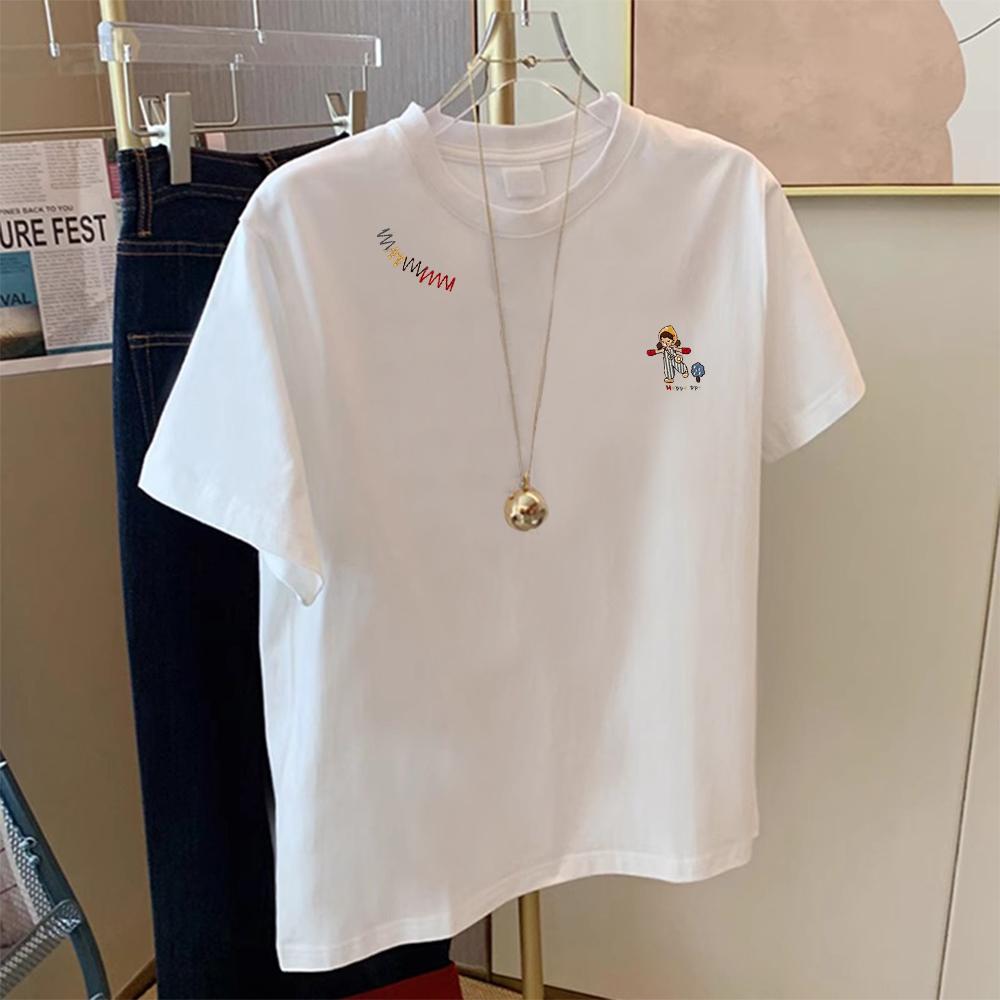 2025 лето новый дизайн белая футболка с коротким рукавом женская свободная и универсальная повседневная маленькая футболка топ трендовый
