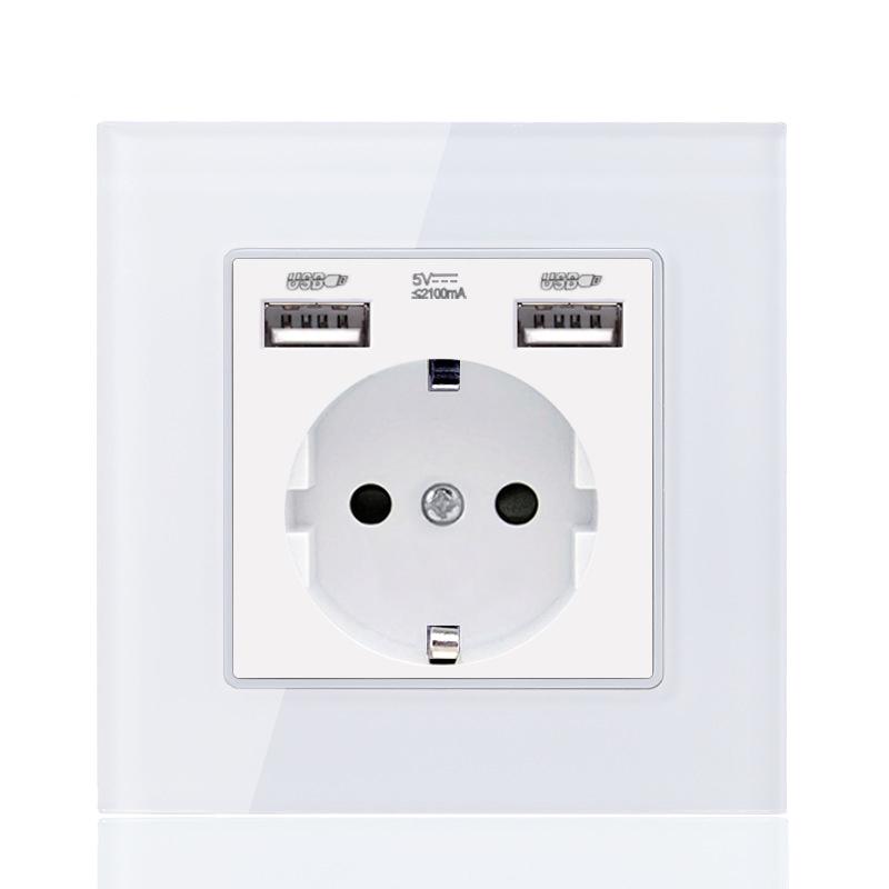 Wall USB Power Socket AC 110V-250V 16A Wall Embedded Double USB EU Standard Outlet Bedroom Socket
