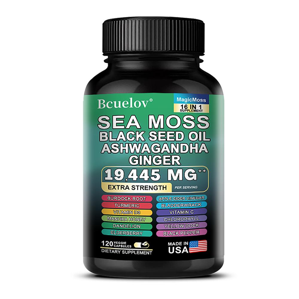 Sea Moss Dietary Supplement, With Vitamin, Turmeric, 120 Capsules Per Bottle