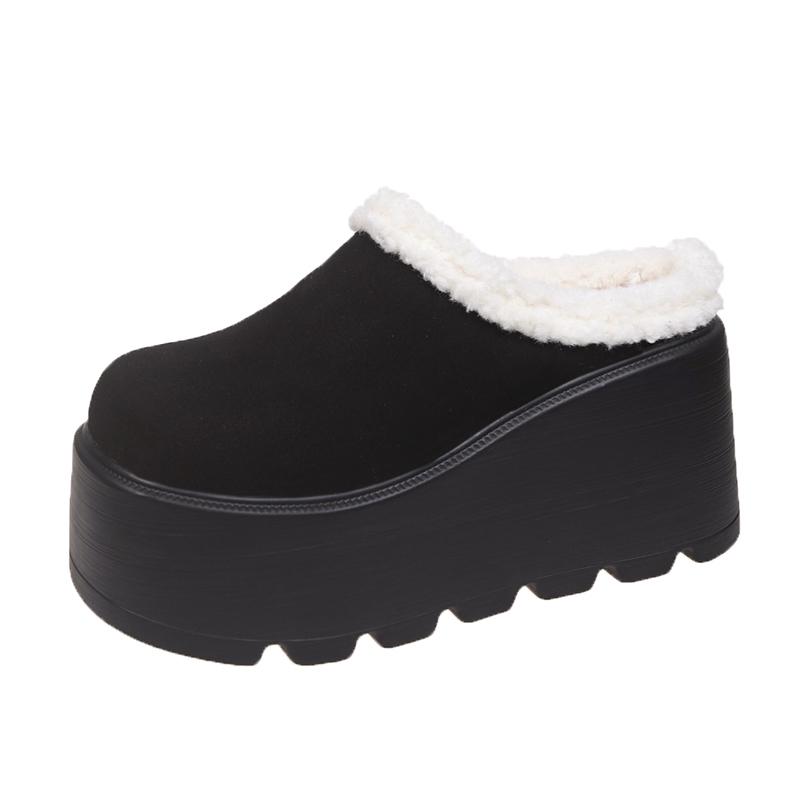 9CM Women Half Sippers Platform 2024 Winter Warm Fur High-heel Retro Women's Loafers Casual Suede Mules For Ladies Student-shoes