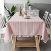 Скатерть с кисточками Розовая Хлопок Лен Мягкая Полоска Пятностойкая Пылезащитная Накидка на Стол Для Кухни Обеденный Стол Декор