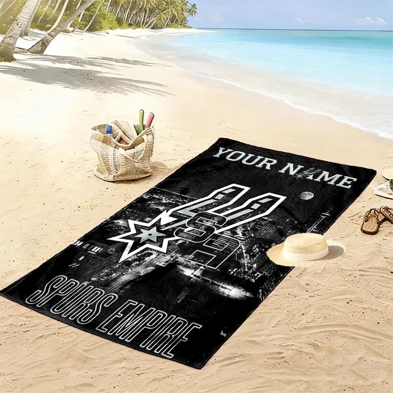 Name Custom SA Spurs Print Beach Towel, Large Soft Quick Dry Towel for Beach Camping Swimming