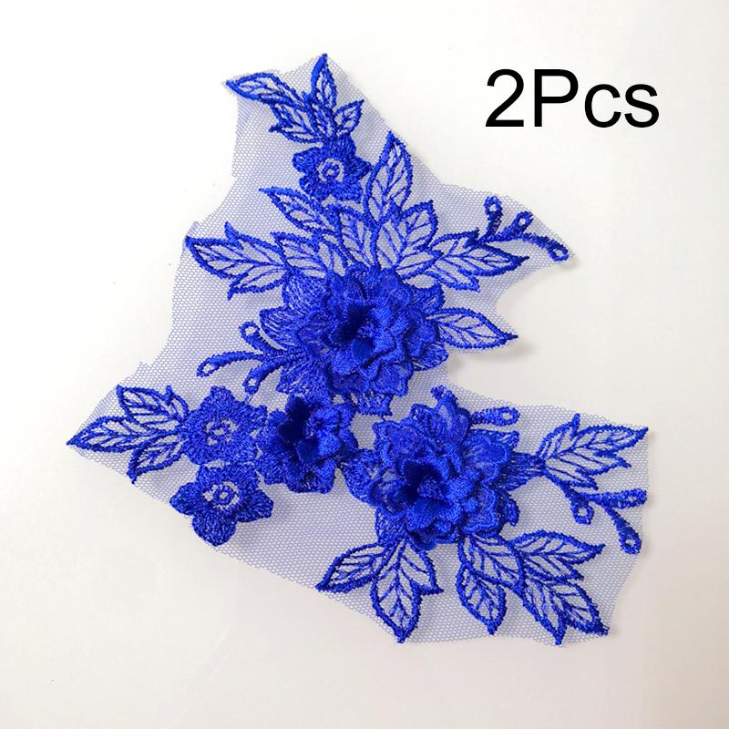 2Pcs Sewing Motif Fabric Craft Hollowed Out Dress Decoration Flower Embroidered Trim Wedding Bridal Lace Applique DIY Patches