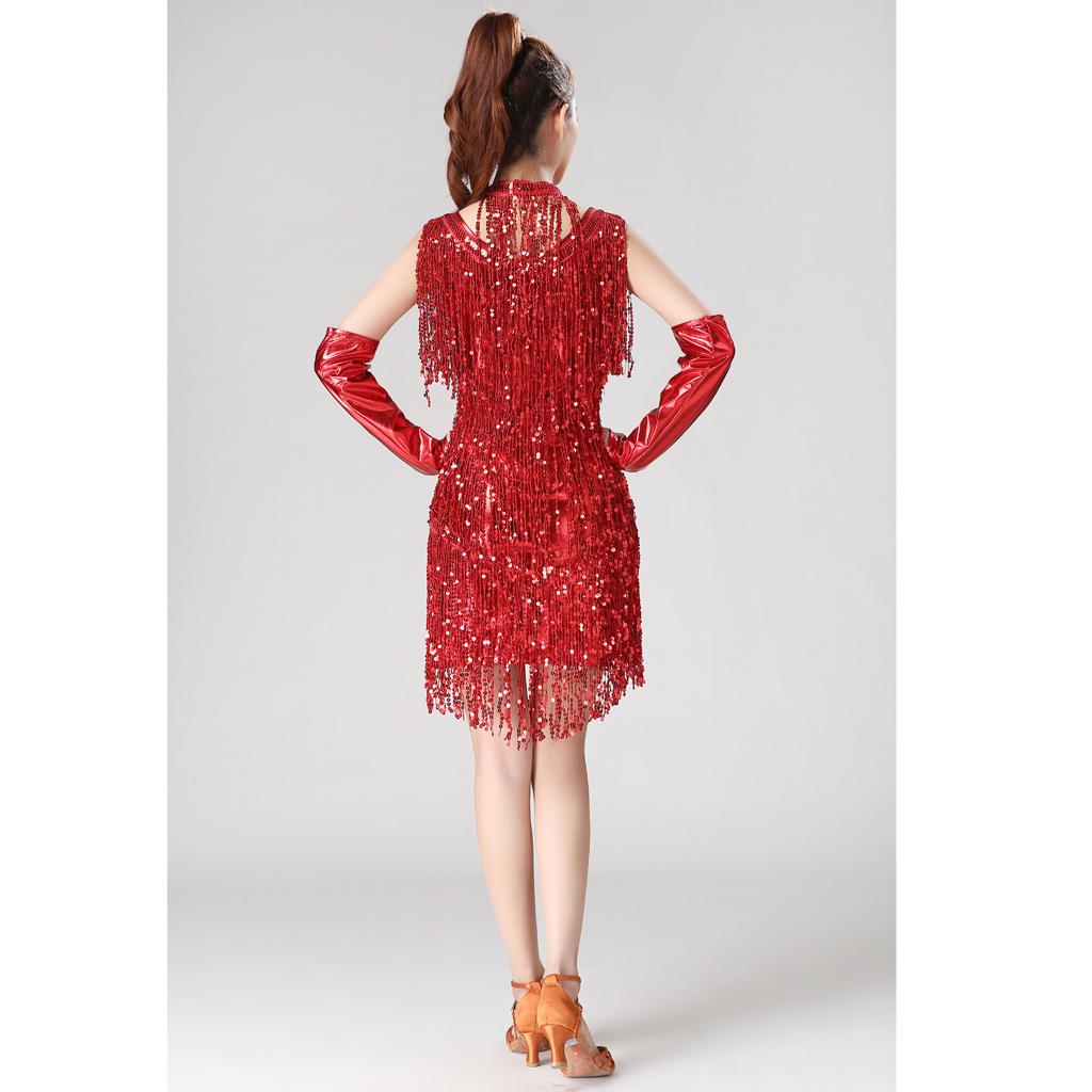 V Neck 1920s Sequin Fringe Charleston Flapper Latin Dance Dresses Costumes Dancewear
