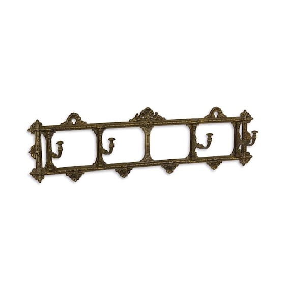 Decorative cast iron wall-mounted clothes hanger, brown, 4 hooks