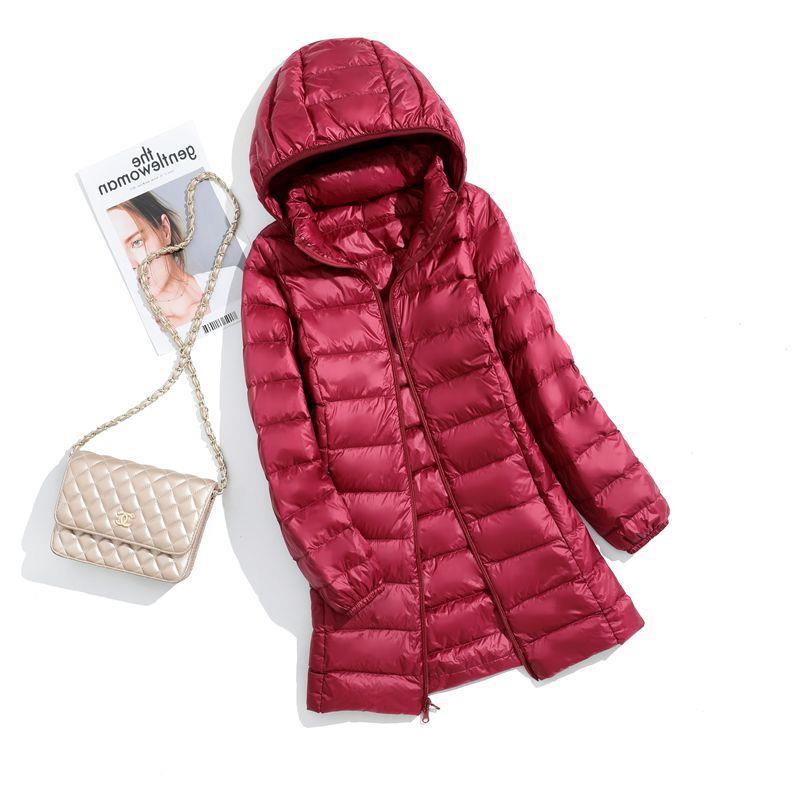 FASHION  Light Down Jacket Women's Medium  Long Fattened Plus Size Removable Cap Lightweight Ultra-thin Jacket Tide Clothes