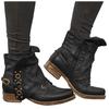 Women Leather Buckle  Boots Heel Boots Large Size Side Zipper Casual Shoes