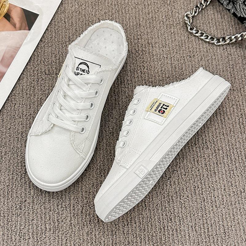 Spring and Autumn New Canvas Shoes Female Students Half Drag Lazy Versatile Breathable Casual
