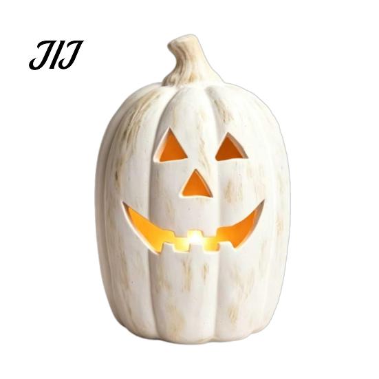 Outdoor Porch Autumn Decor Halloween Pumpkin Candle Holder, Resin Lantern Tealight Holder with Fall Home Carved Face for Farmhouse Table Mantle