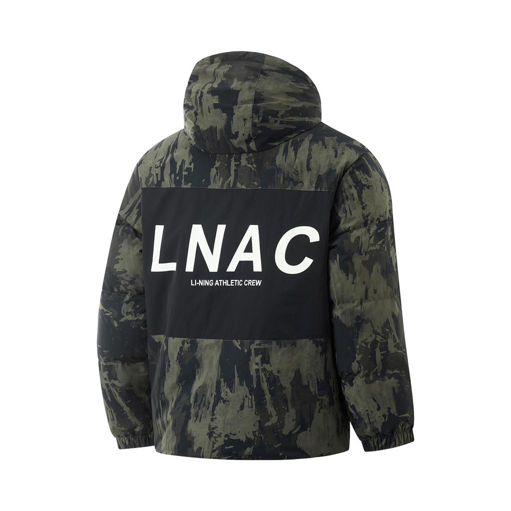 Li-Ning Hot Pot Down Series Water-Repellent Letter Print Hooded Versatile Casual Zipper Short Winter Down Jacket Men Jacket Black AYMU251-5