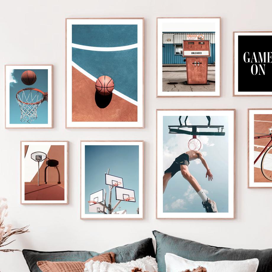 Баскетбольная площадка, спортивный фитнес-плакат, настенная живопись на холсте, скандинавская фреска, молодежная комната, стадион, декоративная печать, изображение