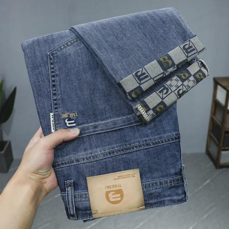 Мужские джинсы Slim Fit Stretch с вышивкой 2024 года, весна-лето — высококачественные универсальные прямые брюки Small