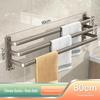 Gunmetal Gray Punch-Free Space Aluminum Towel Rack with Double Rods for Bathroom Storage.
