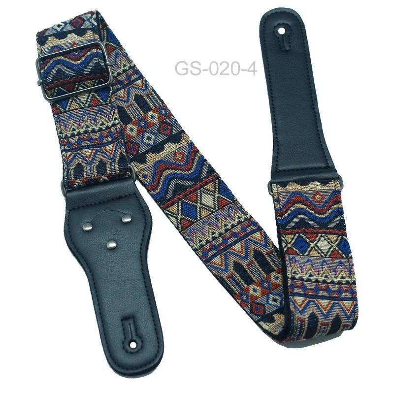 New Vintage Adjustable Boho Style Embroidered Leather Guitar Strap for Ukulele Electric Acoustic Guitar Bass Guitar Accessories