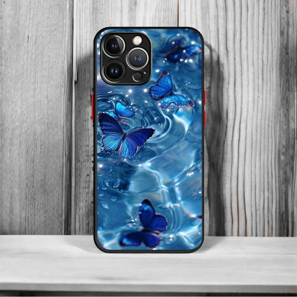 Blue Butterfly Ocean Waves Shockproof Matte Phone Case For IPhone 16 15 14 13 12 11 Pro Max X XR XS MAX Mini