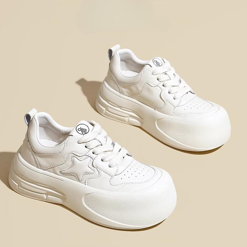 Белые туфли на платформе из натуральной кожи, женская обувь, ранняя весна, новые туфли для увеличения роста, туфли с большой головкой, универсальные повседневные кроссовки