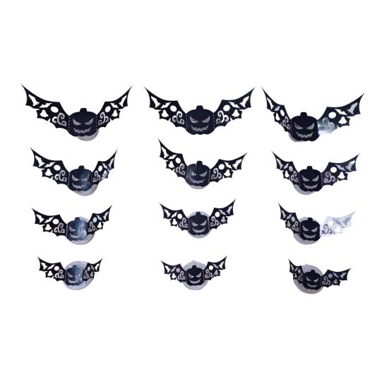 8/12Pcs Halloween LED Light Wall Sticker Hollow Spooky Bat Pumpkin Spider Night Light Holiday Party Home Office Wall Decoration Decal