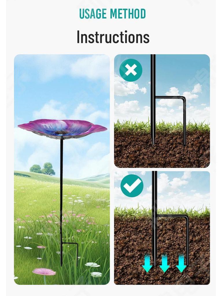 Metal Shepherd's Hook Bird Feeder & Bath: Outdoor Garden Courtyard Decor