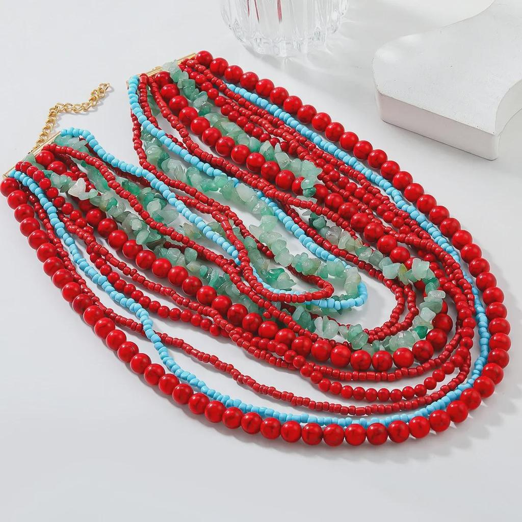 Exaggerated Multi-Layer Natural Gravel Beaded Necklace: European & American Luxury Handmade Stacked Clavicle Chain