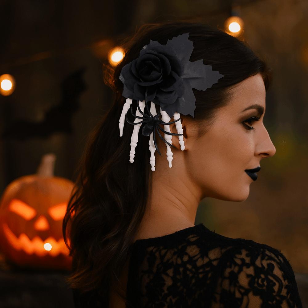 Flower Ghost Claw Hair Clip Harajuku Halloween Headwear Retro Skeleton Hand Hairpin Party Supply