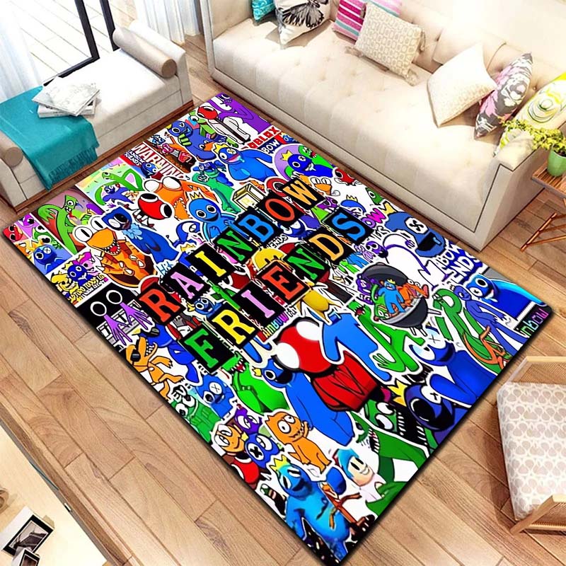 R Rainbows Friends Game Character Print Area Rug Non‑Slip Soft Floor Carpet Gaming Room Bedroom Present Indoor Home Decor