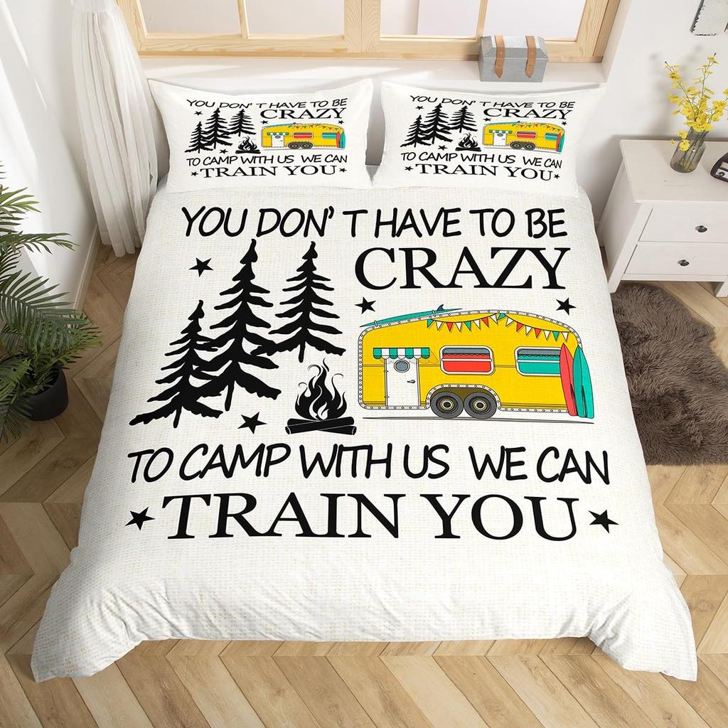 Пододеяльник Happy Camping Camper Комплект постельного белья Plants Outdoor Travel Adventure Одеяло Cover Camper Car Blue Sky Quilt Cover