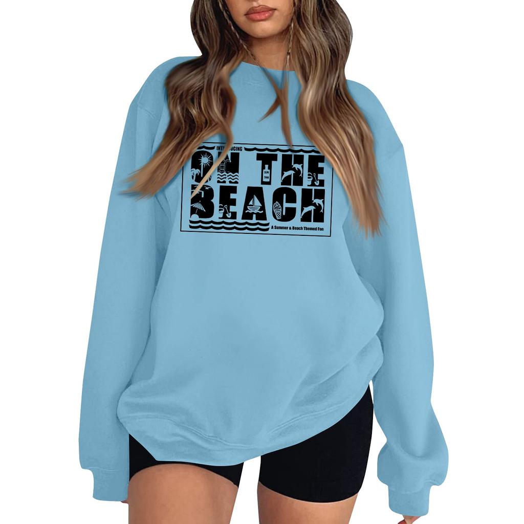 Женская повседневная модная блузка с длинным рукавом и круглым вырезом с принтом и пуловером