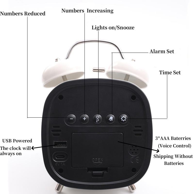 Светодиодные часы Цифровой будильник Отображение даты и температуры Голосовое управление Громкий звук Регулируемая яркость 12/24-часовой формат Повтор Настольные часы