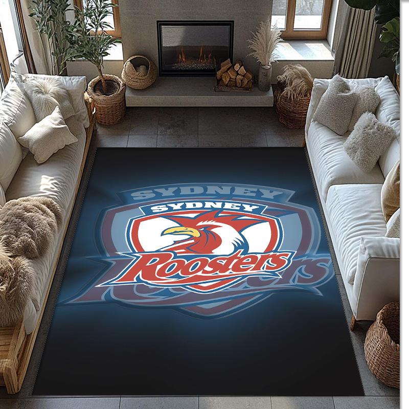 Sydney Roosters Crystal Velvet Carpet Soft Anti?Slip Floor Mat Comfortable Home Living Room Bedroom Decor Rug